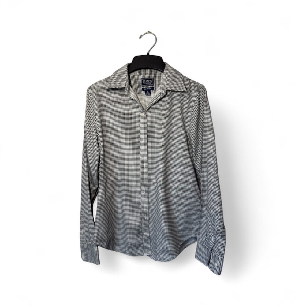 Chaps Classics Houndstooth Button Down Top Black … - image 1